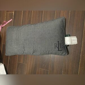 Ralph Lauren Cotton Down Throw Lumbar Pillow RLL Monogram 26"x14 Khaki Gray